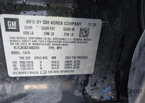 2020 Chevrolet Trax Fwd Ls z USA, uszkodzony, nr VIN KL7CJKSB2LB083294